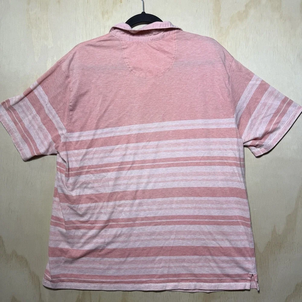 Tommy Bahama Polo Shirt Mens XL‎ Pink Striped Short Sleeve Casual Cotton